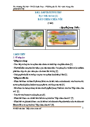 Kế hoạch bài dạy Ngữ văn Lớp 7 (Kết nối tri thức với cuộc sống) - Bài 1: Bầu trời tuổi thơ - Đọc hiểu văn bản: Bầy chim chìa vôi (Nguyễn Quang Thiều) - Hoàng Thị Hà
