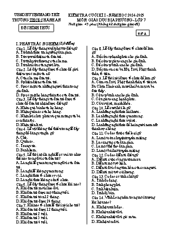 2 Đề kiểm tra cuối học kì I môn Giáo dục địa phương 7 - Năm học 2024-2025 - Trường THCS Chánh An (Có đáp án)