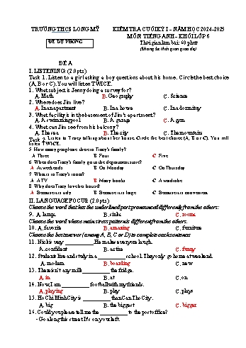 2 Đề kiểm tra cuối học kì I môn Tiếng 6 - Năm học 2024-2025 Trường THCS Long Mỹ (Có đáp án)