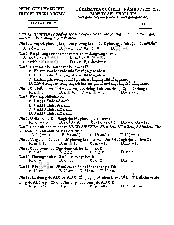2 Đề kiểm tra cuối học kì II môn Toán 8 - Năm học 2022-2023 - Trường THCS Long Mỹ (Có đáp án)