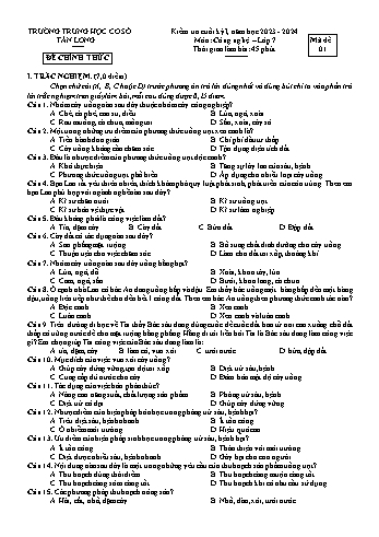 2 Đề kiểm tra cuối học kỳ I môn Công nghệ 7 - Năm học 2023-2024 - Trường THCS Tân Long (Có đáp án)