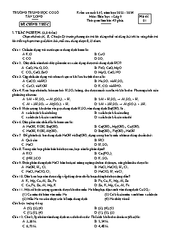 2 Đề kiểm tra cuối học kỳ I môn Hóa học 9 - Năm học 2023-2024 - Trường THCS Tân Long (Có đáp án)