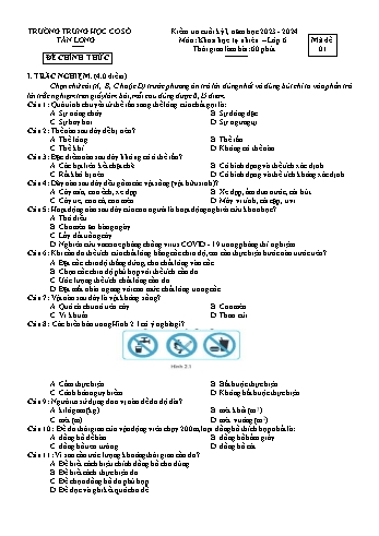 2 Đề kiểm tra cuối học kỳ I môn Khoa học tự nhiên 6 - Năm học 2023-2024 - Trường THCS Tân Long (Có đáp án)