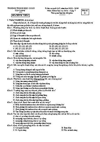 2 Đề kiểm tra cuối học kỳ I môn Khoa học tự nhiên 7 - Năm học 2023-2024 - Trường THCS Tân Long (Có đáp án)