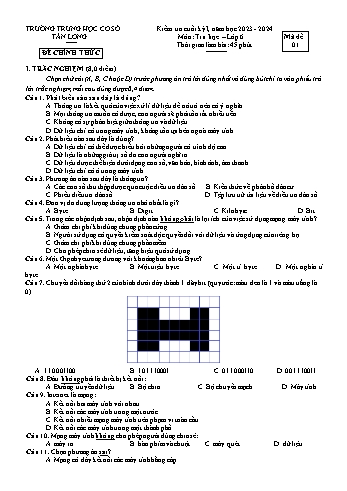2 Đề kiểm tra cuối học kỳ I môn Tin học 6 - Năm học 2023-2024 - Trường THCS Tân Long (Có đáp án)