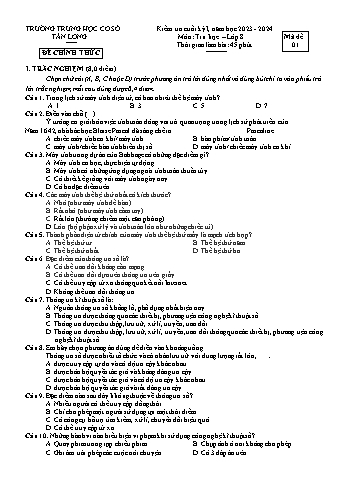 2 Đề kiểm tra cuối học kỳ I môn Tin học 8 - Năm học 2023-2024 - Trường THCS Tân Long (Có đáp án)