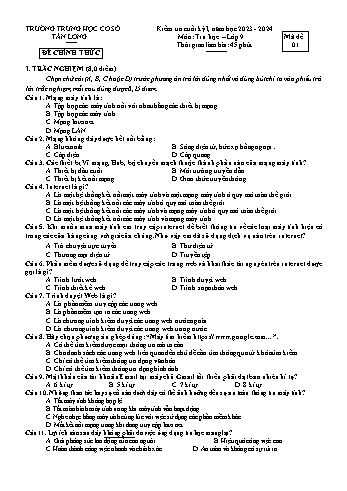 2 Đề kiểm tra cuối học kỳ I môn Tin học 9 - Năm học 2023-2024 - Trường THCS Tân Long (Có đáp án)