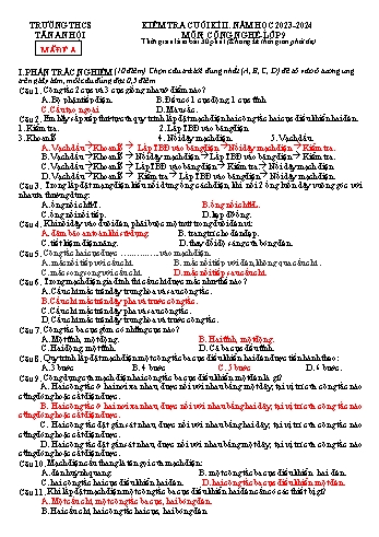 2 Đề kiểm tra cuối học kỳ II môn Công nghệ 9 - Năm học 2023-2024 - Trường THCS Tân An Hội (Có đáp án)