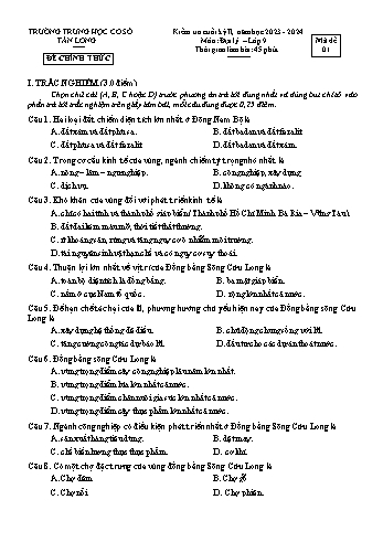 2 Đề kiểm tra cuối học kỳ II môn Địa lí 9 - Năm học 2023-2024 - Trường THCS Tân Long