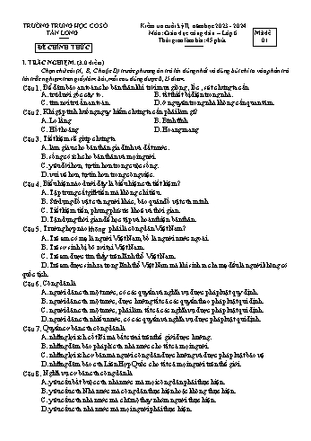 2 Đề kiểm tra cuối học kỳ II môn Giáo dục công dân 6 - Năm học 2023-2024 - Trường THCS Tân Long