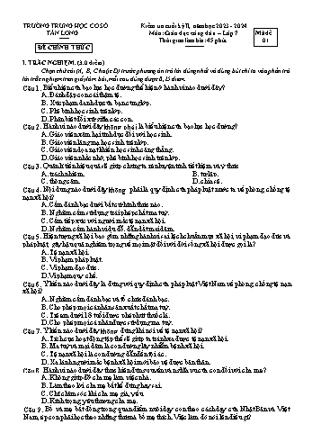 2 Đề kiểm tra cuối học kỳ II môn Giáo dục công dân 7 - Năm học 2023-2024 - Trường THCS Tân Long