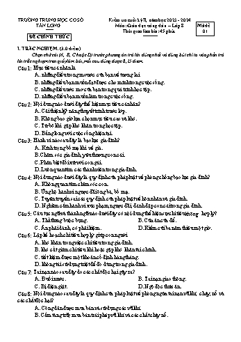 2 Đề kiểm tra cuối học kỳ II môn Giáo dục công dân 8 - Năm học 2023-2024 - Trường THCS Tân Long