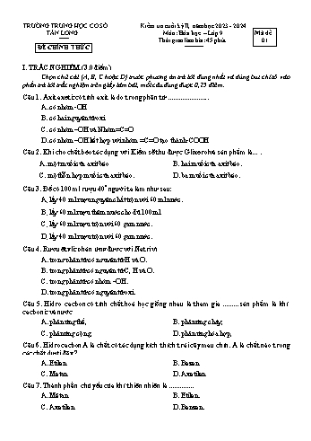 2 Đề kiểm tra cuối học kỳ II môn Hóa học 9 - Năm học 2023-2024 - Trường THCS Tân Long