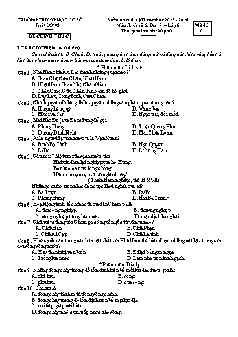2 Đề kiểm tra cuối học kỳ II môn Lịch sử & Địa lí 6 - Năm học 2023-2024 - Trường THCS Tân Long