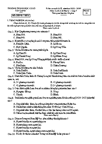2 Đề kiểm tra cuối học kỳ II môn Lịch sử & Địa lí 7 - Năm học 2023-2024 - Trường THCS Tân Long