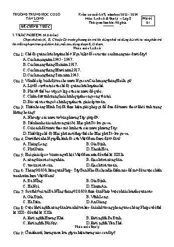 2 Đề kiểm tra cuối học kỳ II môn Lịch sử & Địa lí 8 - Năm học 2023-2024 - Trường THCS Tân Long