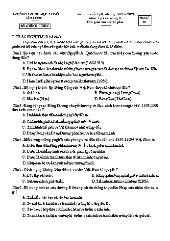 2 Đề kiểm tra cuối học kỳ II môn Lịch sử & Địa lí 9 - Năm học 2023-2024 - Trường THCS Tân Long