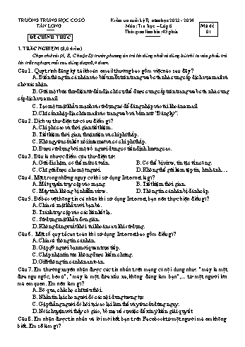 2 Đề kiểm tra cuối học kỳ II môn Tin học 6 - Năm học 2023-2024 - Trường THCS Tân Long