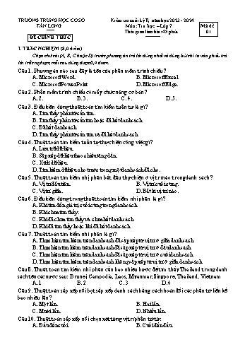 2 Đề kiểm tra cuối học kỳ II môn Tin học 7 - Năm học 2023-2024 - Trường THCS Tân Long