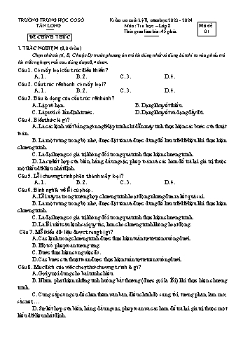 2 Đề kiểm tra cuối học kỳ II môn Tin học 8 - Năm học 2023-2024 - Trường THCS Tân Long