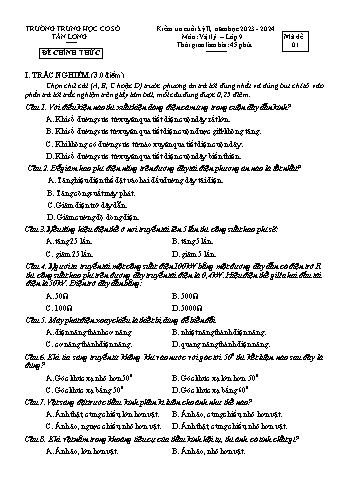 2 Đề kiểm tra cuối học kỳ II môn Vật lý 9 - Năm học 2023-2024 - Trường THCS Tân Long
