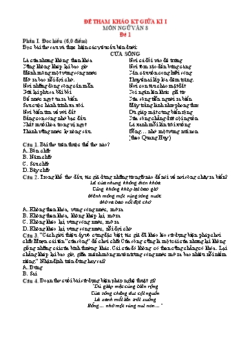 3 Đề kiểm tra giữa học kỳ I môn Ngữ văn 8 (Có đáp án)