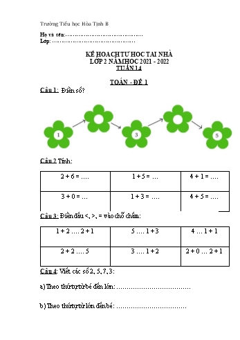 3 Đề ôn tập Toán & Tiếng Việt Lớp 2 - Tuần 14 - Trường Tiểu học Hòa Tịnh B
