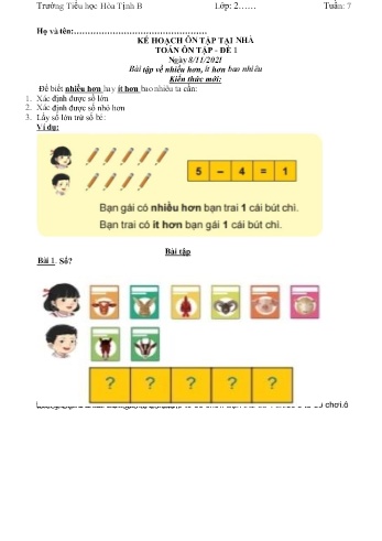 5 Đề ôn tập Toán & Tiếng Việt Lớp 2 - Tuần 7 - Năm học 2021-2022 - Trường Tiểu học Hòa Tịnh B