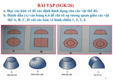 Bài giảng môn Công nghệ 8 - Bài 7: Bài tập thực hành Đọc bản vẽ các khối tròn xoay