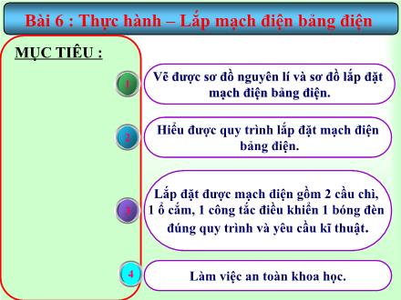 Bài giảng môn Công nghệ 9 - Bài 6: Thực hành Lắp mạch điện bảng điện