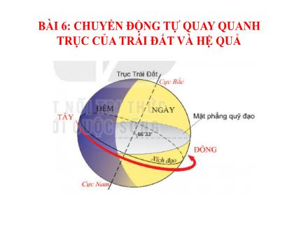 Bài giảng môn Địa lí 6 Sách Chân trời sáng tạo - Bài 6: Chuyển động tự quay quanh trục của trái đất và hệ quả