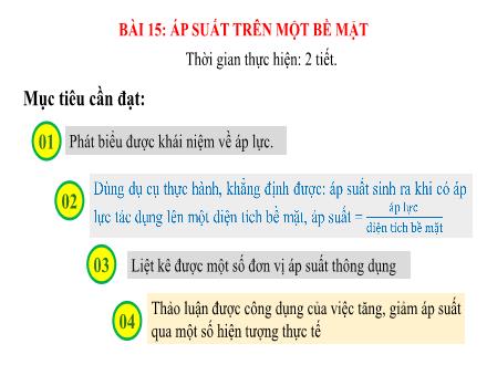 Bài giảng môn KHTN 8 Sách Kết nối tri thức (Vật lí) - Bài 15: Áp suất trên một bề mặt