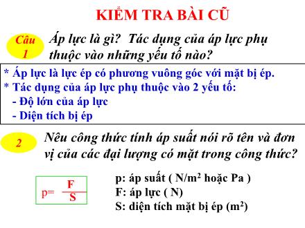 Bài giảng môn KHTN 8 Sách Kết nối tri thức (Vật lí) - Bài 16: Áp suất chất lỏng. Áp suất khí quyển