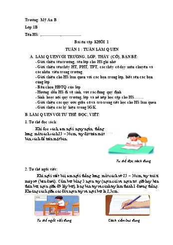 Bài ôn tập Toán & Tiếng Việt Khối 1 - Tuần 1: Tuần làm quen - Trường Tiểu học Mỹ An B