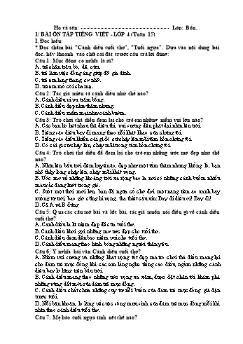 Bài tập ôn tập các môn Lớp 4 - Tuần 15 - Trường Tiểu học Hòa Thịnh A
