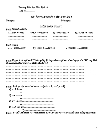 Bài tập ôn tập các môn Lớp 4 - Tuần 7 - Năm học 2021-2022 - Trường Tiểu học Hòa Thịnh A