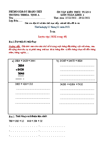 Bài tập ôn tập các môn Lớp 4 - Tuần 8 - Năm học 2021-2022 - Trường Tiểu học Hòa Thịnh A