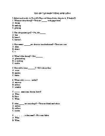 Bài tập ôn tập Covid 19 môn Tiếng Anh Lớp 4 (Có đáp án)