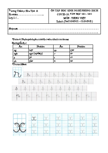 Bài tập ôn tập Covid 19 môn Toán & Tiếng Việt Lớp 1 - Năm học 2021-2022 - Trường Tiểu học Hòa Tịnh A