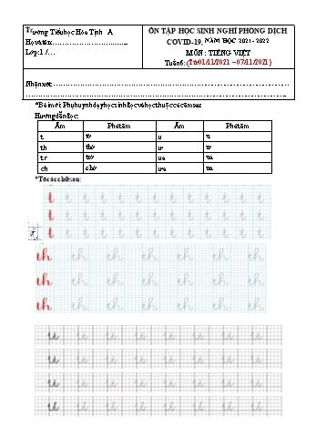 Bài tập ôn tập Covid 19 môn Toán & Tiếng Việt Lớp 1 - Tuần 6 - Năm học 2021-2022 - Trường Tiểu học Hòa Tịnh A