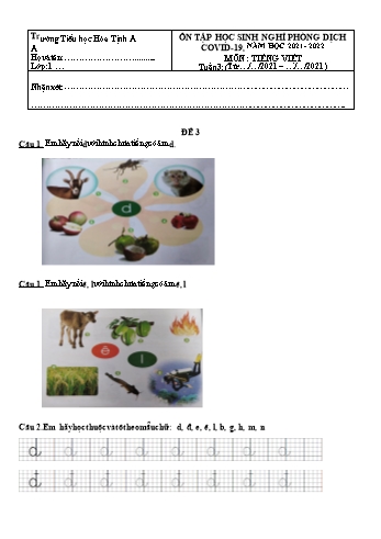 Bài tập ôn tập Covid 19 Tiếng Việt & Toán Lớp 1 - Năm học 2021-2022 - Trường Tiểu học Hòa Tịnh A