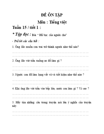 Bài tập ôn tập môn Tiếng Việt Lớp 3 - Tuần 15 - Trường Tiểu học Hòa Tịnh B