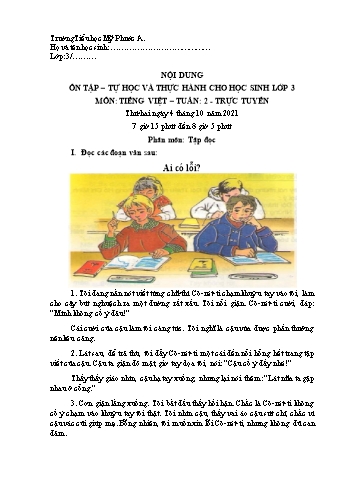 Bài tập ôn tập môn Tiếng Việt Lớp 3 - Tuần 2 - Năm học 2021-2022 - Trường Tiểu học Mỹ Phước A