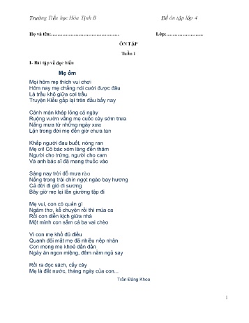 Bài tập ôn tập môn Tiếng Việt Lớp 4 - Tuần 1 - Trường Tiểu học Hòa Tịnh B (Có đáp án)