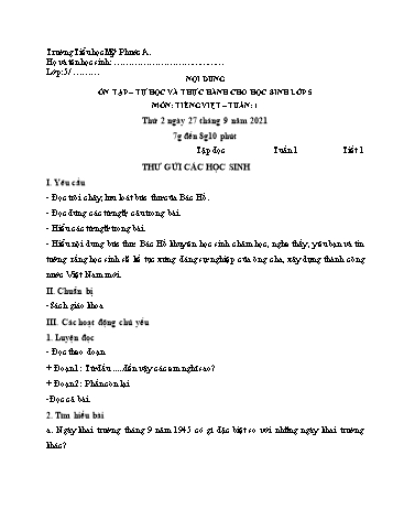 Bài tập ôn tập môn Tiếng Việt Lớp 5 - Tuần 1 - Năm học 2021-2022 - Trường Tiểu học Mỹ Phước A