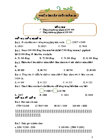 Bài tập ôn tập môn Toán Lớp 3 - Tuần 28 đến 30