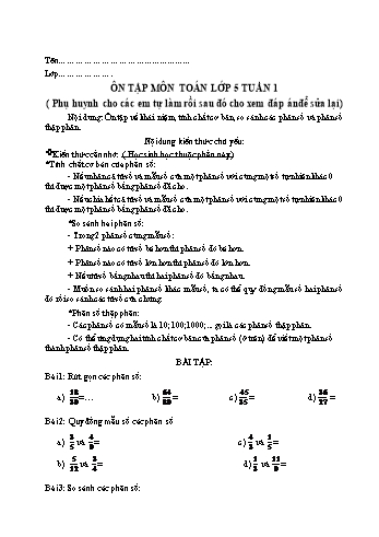 Bài tập ôn tập môn Toán Lớp 5 - Tuần 1 + 2 (Có đáp án)