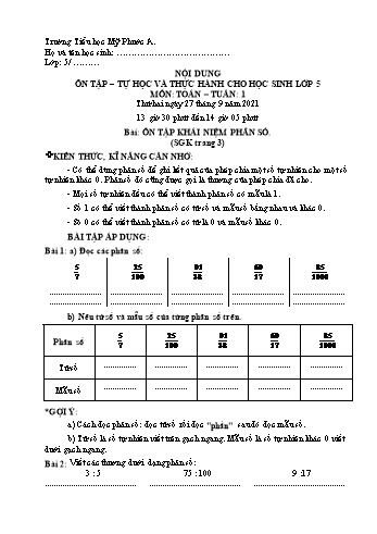 Bài tập ôn tập môn Toán Lớp 5 - Tuần 1 - Năm học 2021-2022 - Trường Tiểu học Mỹ Phước A