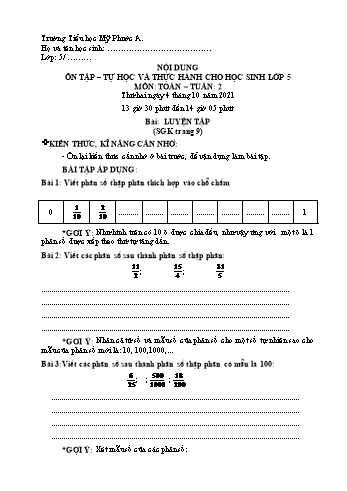 Bài tập ôn tập môn Toán Lớp 5 - Tuần 2 - Năm học 2021-2022 - Trường Tiểu học Mỹ Phước A