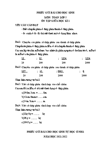 Bài tập ôn tập môn Toán & Tiếng Việt Khối 5 - Tuần 10 - Năm học 2021-2022